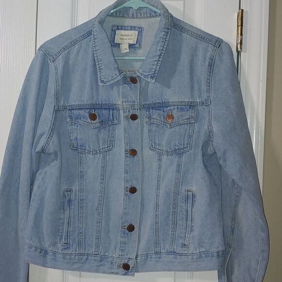 Forever 21 deim jean jacket Sz L - Picture 2 of 4